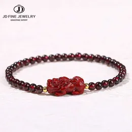 Perlen JD 4mm Natural Granat Perle Purpur Zimt Pixiu Reichtum Glücksbracelet Frauen elegante Heaing dünne Armreifen Mädchen Yoga Schmuck Geschenk 240423