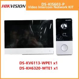 초인종 Hikvision IP 비디오 인터콤 키트 DSKIS603P 원본 DSKV6113WPE1+ DSKH6320WTE1 POE 초인종 도어 스테이션 WiFi 모니터