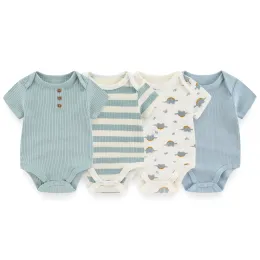 One-Pieces Kiddiezoom 4PCS/Lot Summer Unisex Baby Boy Girl Bodysuits Short Sleeve Infant Oneies Soft Baby Clothes