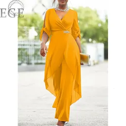 Plus Size 6xL7XL 2-teiliger Chiffon V-Ausschnitt Top und Loose Hosen elegantes Pendeln Plus Size Women 2-teils 240420