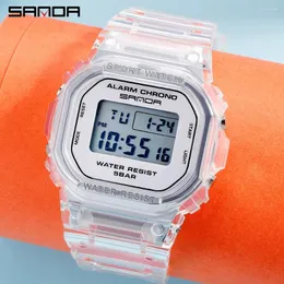 Armbandsur sanda 2009 modesport kvinnor transparent rem led dig digital klocka vattentät elektronisk klocka relogio feminino