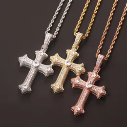 Bling Wind Three Leaf Cross Pendant Full of Zircon Hip Hop Necklace Exquisite Jewelry