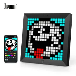 프레임 Divoom Pixoo 디지털 사진 프레임 알람 시계 픽셀 아트 프로그래밍 가능한 LED 디스플레이 네온 라이트 사인 장식 새해 선물 2021