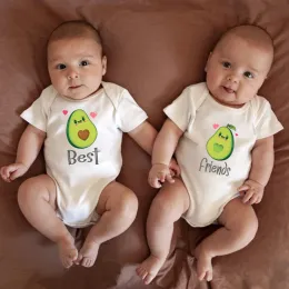 One-Pieces Beste Freunde Avocado Cartoon Zwilling Jungen Mädchen Kleidung süße Strampler Mode Harajuku Baumwoll Neugeborene Ropa de Bebe