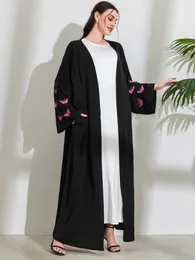 الملابس العرقية عيدات المسلم Abayas للنساء الفراشة التطريز الأنيقة Cardigan Party Abaya Caftan Ramadan Dubai Arab Long Robe 2024 Dress