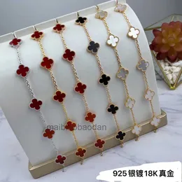 Tasarımcı Lüks Takı Bileklik S925 STERLING Gümüş Fourleaf Yonca Beş Çiçek Bilezik Küçük Kalabalık Lüks Net Kırmızı Şanslı Çift Var Beyaz Fritiller Carnelian J