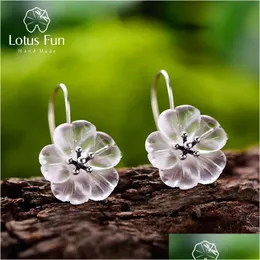 Stud Lotus Fun Real 925 Sterling Sier أقراط مصمم يدويًا زهرة مجوهرات راقية في موضة المطر تتدلى للنساء 240113 Drop Dh9he