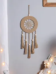 Decorative Figurines Macrame Round Handmade Dream Catcher With Wooden Beads Wall Hanging Bohemian Style Hollowed Dodecagon Shape Art For