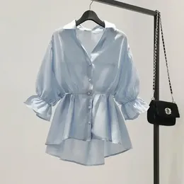 Bluzka damska bluzka bluzka kobiet w szyku w dekolcie letnia szyfon luz luz lotosowy liść top do lalki koszulka Blusas Mujer de Moda