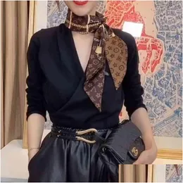 Scarves Designer Silk Head Scarf Hair Band Net Red New Female Letter Oblique Angle Decoration Ribbon Binding Bag Long Belt Woman Drop Dhozp