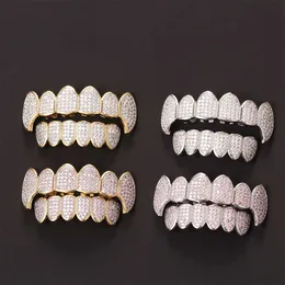 Hip Hop Gold Halloween Unisex Environmental Friendly Copper Micro Inlaid Zircon Stone Cool Personalized Teeth Set