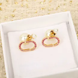 2024 Luxury quality charm stud earring with white shell beads and fuchsia diamond in 18k gold plated have stamp box PS3483B