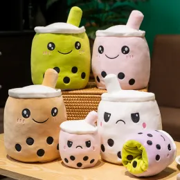Cushions New Arrival No Zipper Kawaii Reversible Boba Plush Toys DoubleSided Bubble Milk Tea Soft Doll Pillow Christmas Gifts for Kids
