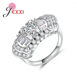 Cluster Rings Real 925 Sterling Silver Jewelry Unique Crystal Fashion Women Wedding Bridal Engagement Bague Stamp