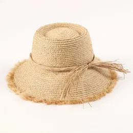 Fine Handmade Fringed Straw Hat Wide Brim Summer Beach Women Sun Packable Bucket Outdoor Garden Travel Fisherman 240423