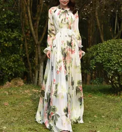 Floral Printed Maxi Dress Womens Sundress Abaya Dubai Hijab Chiffon Muslim Dresses African Turkey Islam Kaftan Robe 240422