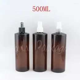 Storage Bottles 500ML Brown Plastic Bottle With Spray Pump 500CC Toner / Perfume Packaging Empty Cosmetic Container ( 14 PC/Lot )