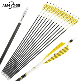 Arrow 6/12pcs 32.8" Archery Pure Carbon Arrow Spine250600 SHARROW Target Shooting Arrows with Sticker Outdoor Bow Hunting Accessories