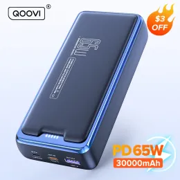Chargers Qoovi Power Bank 30000MAH Внешняя батарея PD 65W быстро зарядка PowerBank для ноутбука iPhone Samsung