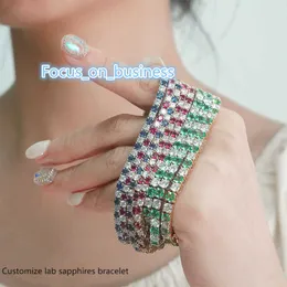 China Großhandel Starsgem Round Form Luxus Engagement 14K Gold Smaragd Ruby Sapphire und Moissanites Tennisarmband