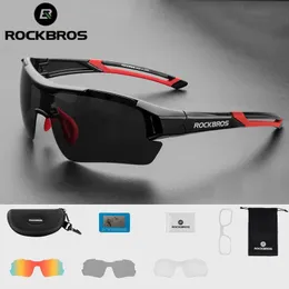 Rockbros Polarized Cycling Glasses Men Sports Sunglasses Road MTB Mountain Bike Riding Protection Goggles Eyewear 5レンズ240409