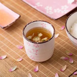 Xícaras de chá em estilo japonês bebendo flores de cerejeira, fabricando água de chá de chá