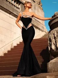 Party Dresses Sparkly Backless Crystal Diamonds Velvet Black Maxi Long Dress For Women Designer Night Club Celebrity Evening Prom Gown