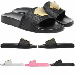 Kapcia suwaki Designer Sandal Sandal Sandal Palazzo Ruble Metal Metal Women Mens Room Summer Beach Fashion Vintage Mule Black Gold White Pink #56 i5dr #