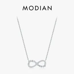 Collane Moden Solid 925 Sterling Sterling Sterling Romantico Infinito Amore Pendant Necklace Shining Clear Cubic Zirconia for Women Anniversary Regalo