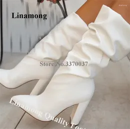 أحذية Linamong Women Fashion Round Toe كعب مكتنزة متوسطة الأسلوب على جلد أسود بني أبيض كثيف