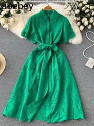 Whitegreenred 2024 Summer Lace Embroidery Drity Women Sleeves Vricses Female Partage Party Beach Maxi Long Long Dresses 240410