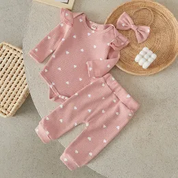 Set Suefunskry bambine 3pcs outfit primaverili per la manica lunga carta pagliaccio + pantaloni + fascia set vestiti per neonati