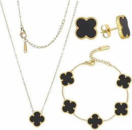 Designer Necklace 4 Four Leaf Clover Bracelets Van Jewelry Three Pieces Set Pendant Necklaces Stud Earring Womens Gifts For Christmas Valentines Day High 2024