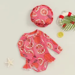 Costumi da bagno per bambini a maniche lunghe ragazze in bikini in stile dolce stampe di frutta floreale con tuta per neonati per bambini