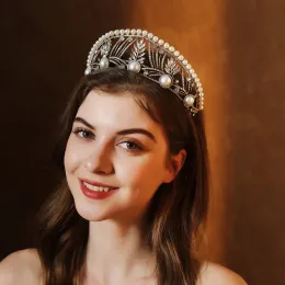 보석 Diezi Vintage Baroque Pearl Tiara Crown for Women Headwear Wedding Dress 우아한 Queen Bridal Bride Crystal Crown Headband