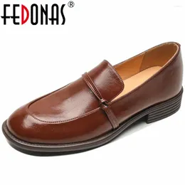 Casual Shoes FEDONAS Basic Women Pumps Low Heels Round Toe Genuine Leather Spring Autumn Concise Office Lady Working Woman Loafers