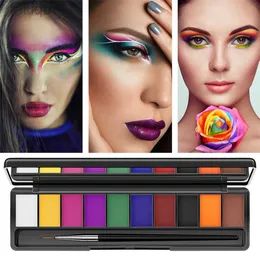 Body Paint Water-soluble Face Body Painting with Brush DIY Tattoo Eyeliner Eyeshadow Pigment Paint Oil Makeup Palette Party Tools 10 Colors d240424