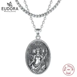 Ожерелья Eudora 925 Серебряная серебряная серебряная тройная луна ожерелье богиня винтажная собака Hecate Amulet Triple Triple Goddes
