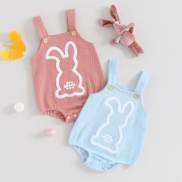 One-Pieces Pudcoco-Kind Kleinkind Ostern Tank Top Strampler ärmellose Button Down Kaninchen Stickreste Jumpsuit Baby Kleidung Jungen Mädchen 024m