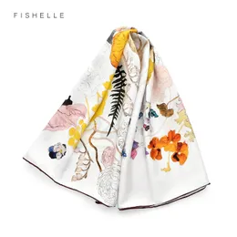 Biały prawdziwy jedwabny szalik Twill Printed Flowes Scarfs Kobiety Miękki naturalny jedwabny kwadratowy szal luksusowy prezent dla pani 240418