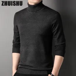 T-shirts Autumn and Winter New Men's Turtleneck Solid Color Pullover Tröja varm botten Skjorta Ropa Hombre Sweaters Män kläder