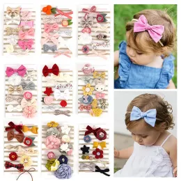 Tillbehör 10st/Set Flower Baby pannband Elastiska nylonhårband Fabric Bow Leopard Headwraps Nyfödda flickor Safety Nonwave Headwear