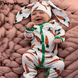 Endelar Prowow Baby Easter Costume Långärmad Morot Tryckt Rompers+Rabbit Hat Girls Boysuit för nyfödda Baby Easter Clothing