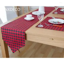 Table Runner DunxDeco tollemato di cotone tovaglia classico rosso nero check scrivania art tradici decorazioni per la casa