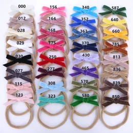 Accessories Wholesale Mini Velvet Ribbon Bow Nylon Headband Newborn Toddler Baby Velvet Bow Hair Bands Clips Accessories