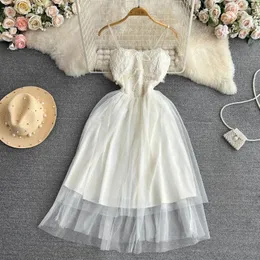 Sıradan Elbiseler Fransız Tarzı Seaside Tatil Hatter Elbise Nazik Rüzgar Rüzgar Budier Mizaç İnce Takım A-Line Vestidos Mesh Puffy Yaz