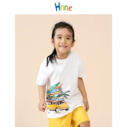 Tees Hnne 2022 Summer Cartoon Bus Print Tshirt الأطفال 100 ٪ من القطن الناعم البشرة