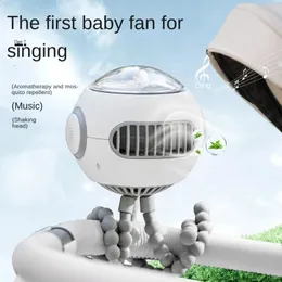 Summer Creative Singing Fan USB ładowanie mosquito-powtarzającego się Shake Head Strong Wind Octopus Music Stroller Fan 240417