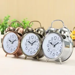 Tillbehör Alarmklocka Vintage Retro Silent Pointer Clock Rund Number Dual Bell Loud Alarm Clock Bedside Night Light Home Decors