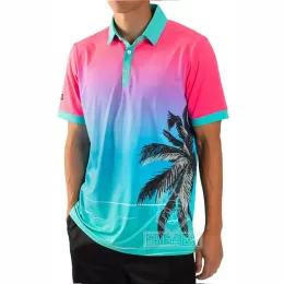 Polos Golf Polo Men Letni krótkie rękawowe koszulki na plaży Surfowanie swobodne drukowane topy golf na zewnątrz sporst upf 50UV Tshirt Soft Cool Feeling